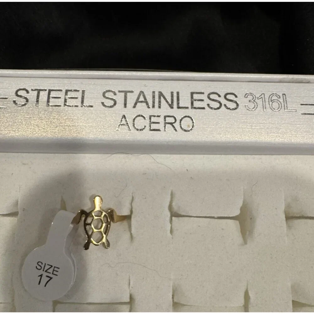 Acero Turtle Womens Ring Goldtone Stainless Steel 316L Fashion 17 US 7 NEW